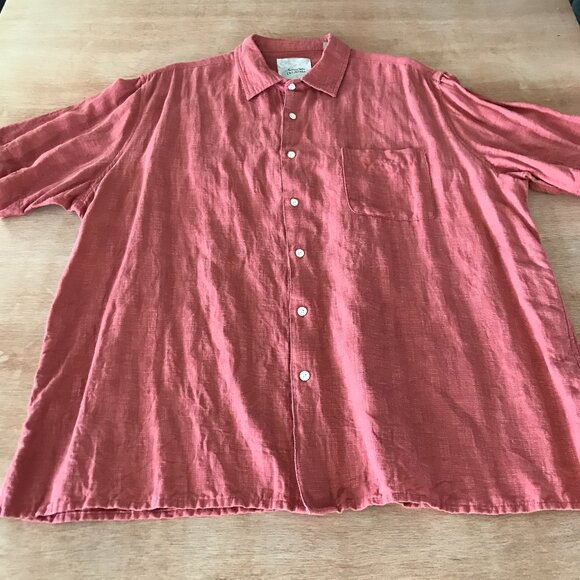 Tasso Elba Shirt Men XXL Red Button Up Silk Linen Pocket Short Sleeve Collared - Picture 1 of 12
